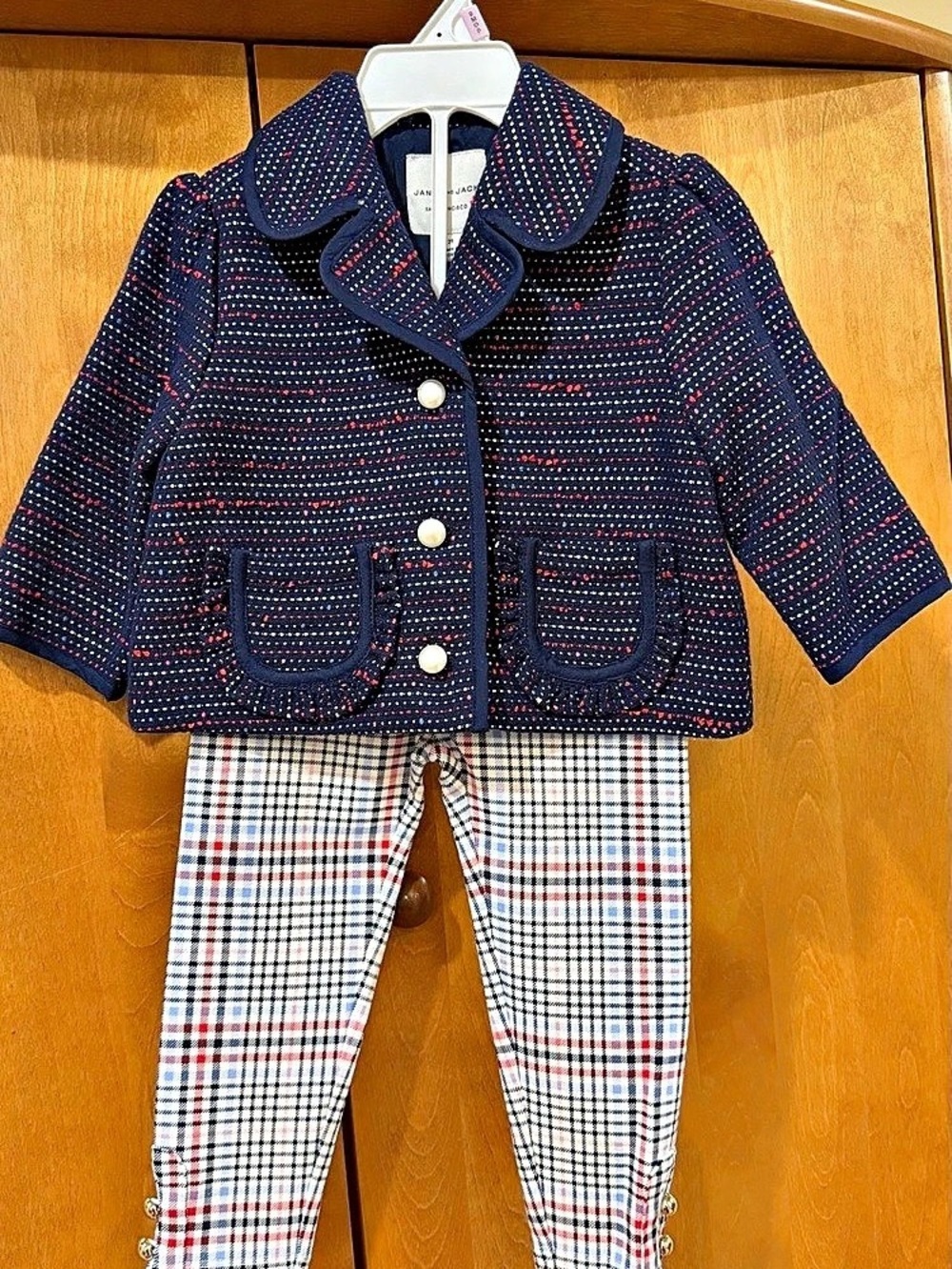 NWT Janie and Jack Girls Tweed Jacket & Plaid Pants Set 2T